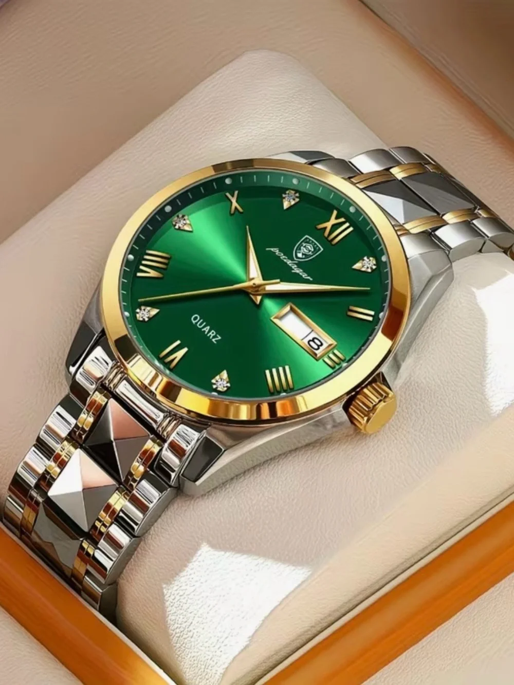POEDAGAR Leisure Trend Quartz Watch Luminous Calendar Men's Watch Green Dial new